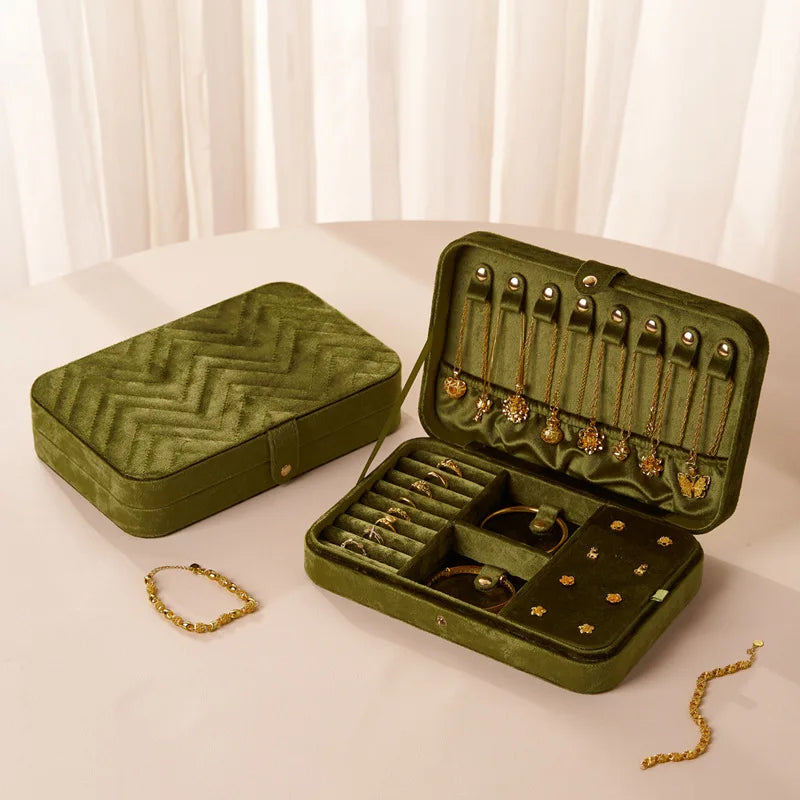 Flannel jewelry storage box Large capacity retro jewelry storage box Earrings Necklace storage box