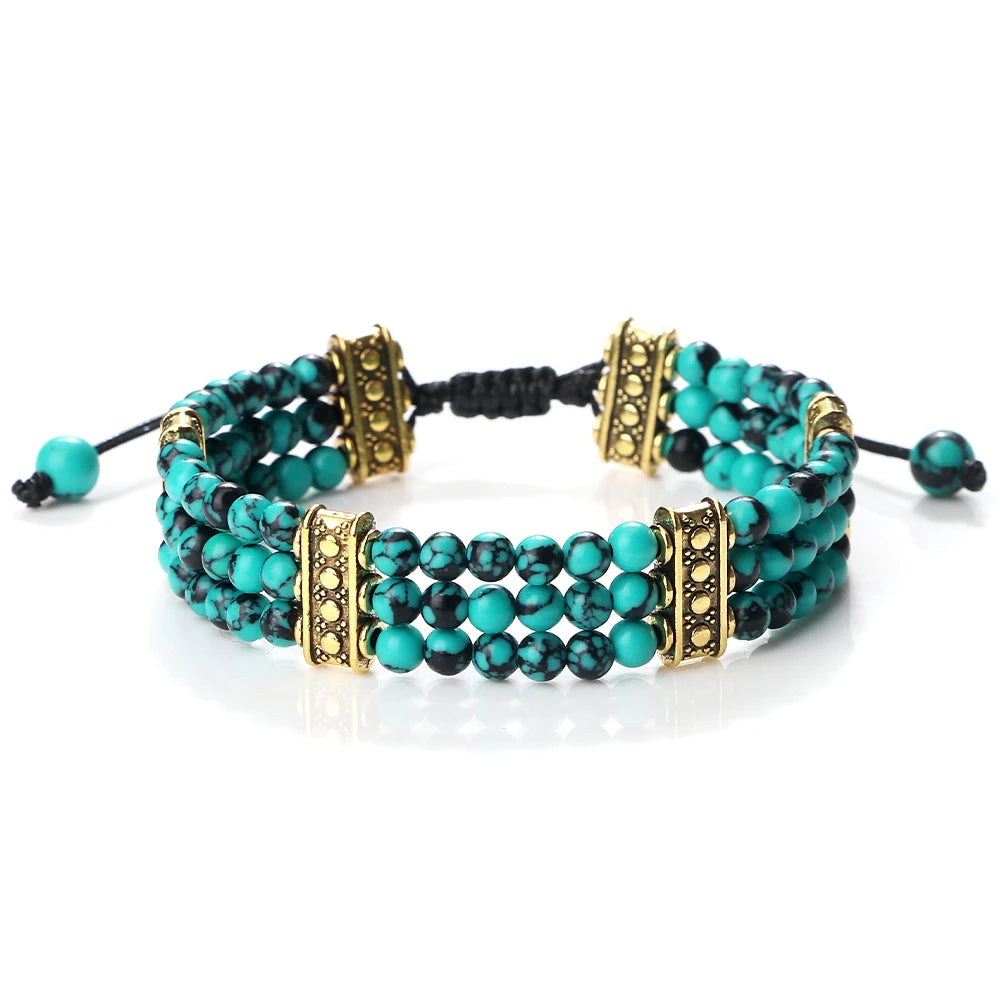 Natural Stone Beads Bracelet 4mm Malachite Black Lava Yoga Energy Hot Couple For Women Men Jewelry Braided Rope Knot Bangle Gift