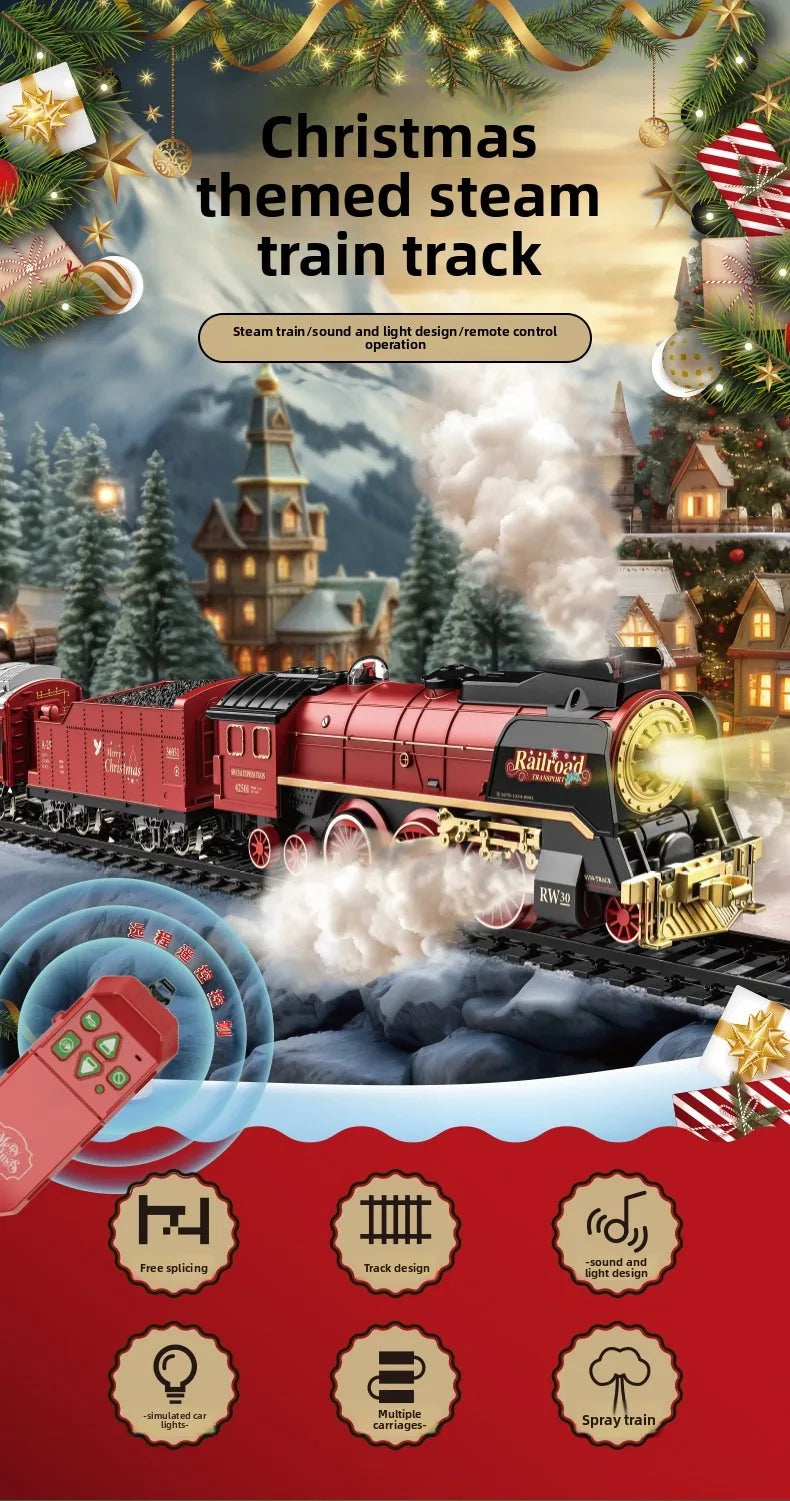 Classical Christmas Remote Control Train Toy Steam Track Sound and Light Christmas Gift Toy