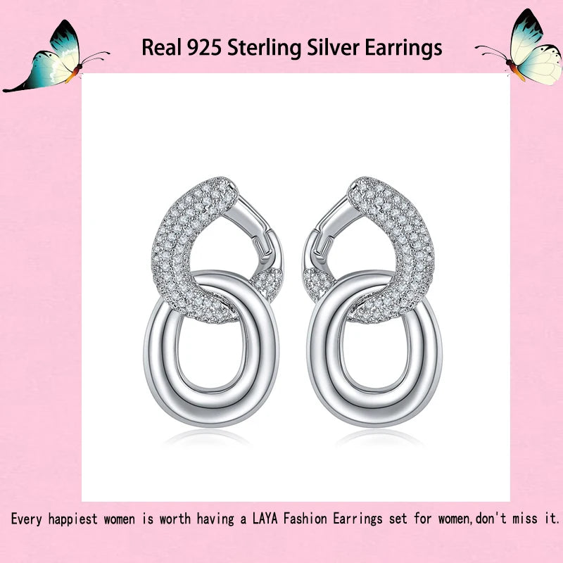 925 Sterling Silver Luxury Clear Cubic Zircon Chain Drop Earrings Women Girls Engagement Party Fashion Jewelry Gift