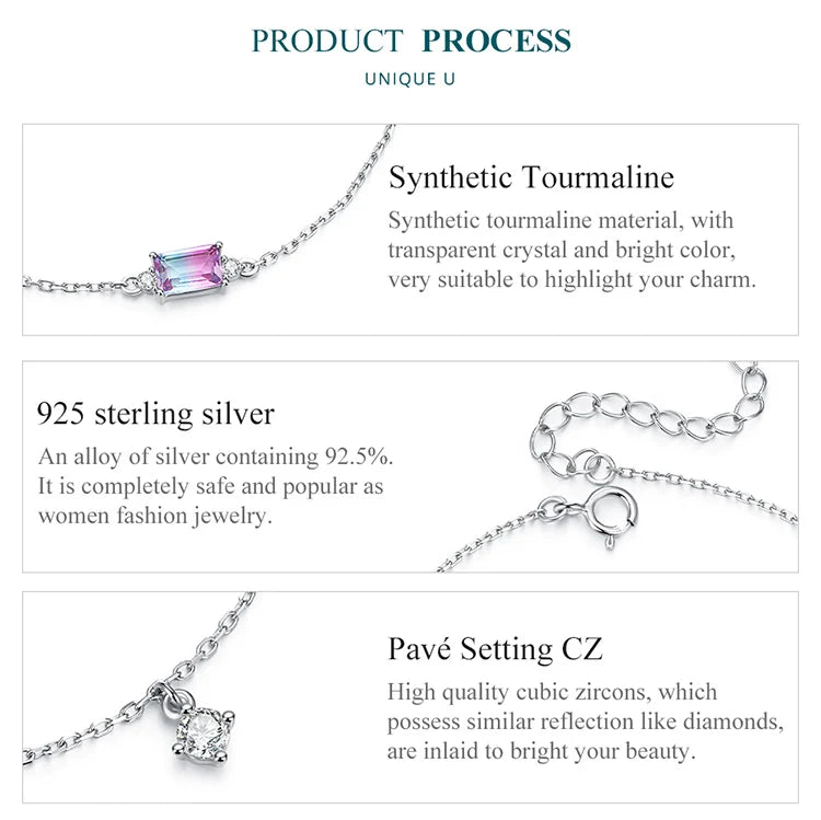 Bamoer 925 Sterling Silver Synthetic Tourmaline Bracelet for Women Fine Jewelry Fashion Adjustable Bracelet Fine Jewelry BSB092