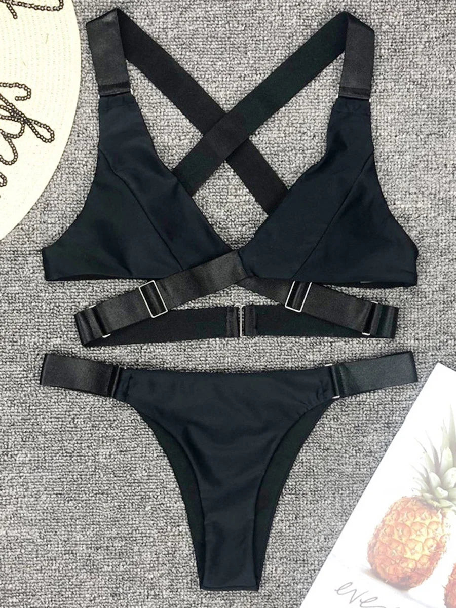 Sexy Adjustable Buckle Bandage Vevlet Bikini 2025 Women Swimsuit Female Bikinis Swimwear Two Pieces Bikini set Bathing Suit Swim