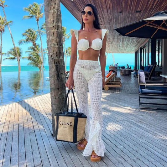 2025 New Sexy Women Three Piece Bikinis Set With Pants Bra See Through Beach Pants Swimsuit Summer Female Vacation Beachwear