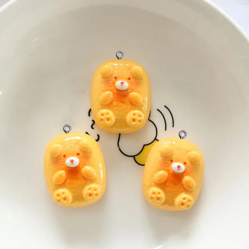 10Pcs Cute Cartoon Animal Cookies Resin Charms DIY Pendant Fun Earrings Necklace Jewelry Decor Kawaii Keychain Phone Craft Hook