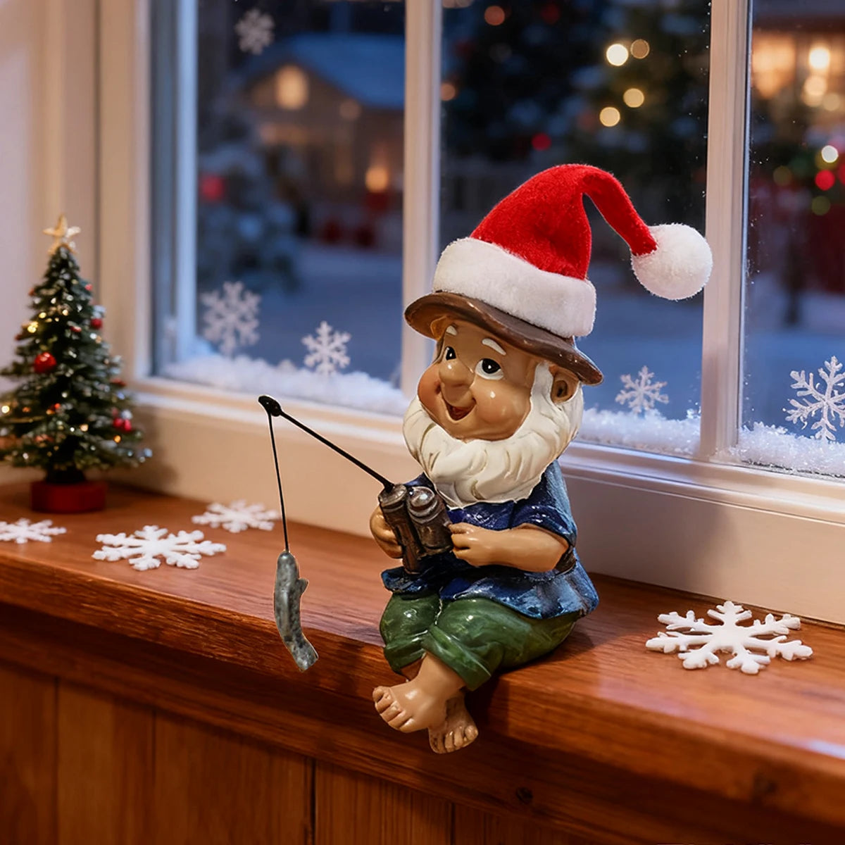 1 Christmas fishing dwarf, creative Christmas home decoration, fun Christmas hat dwarf, Christmas gift, resin crafts