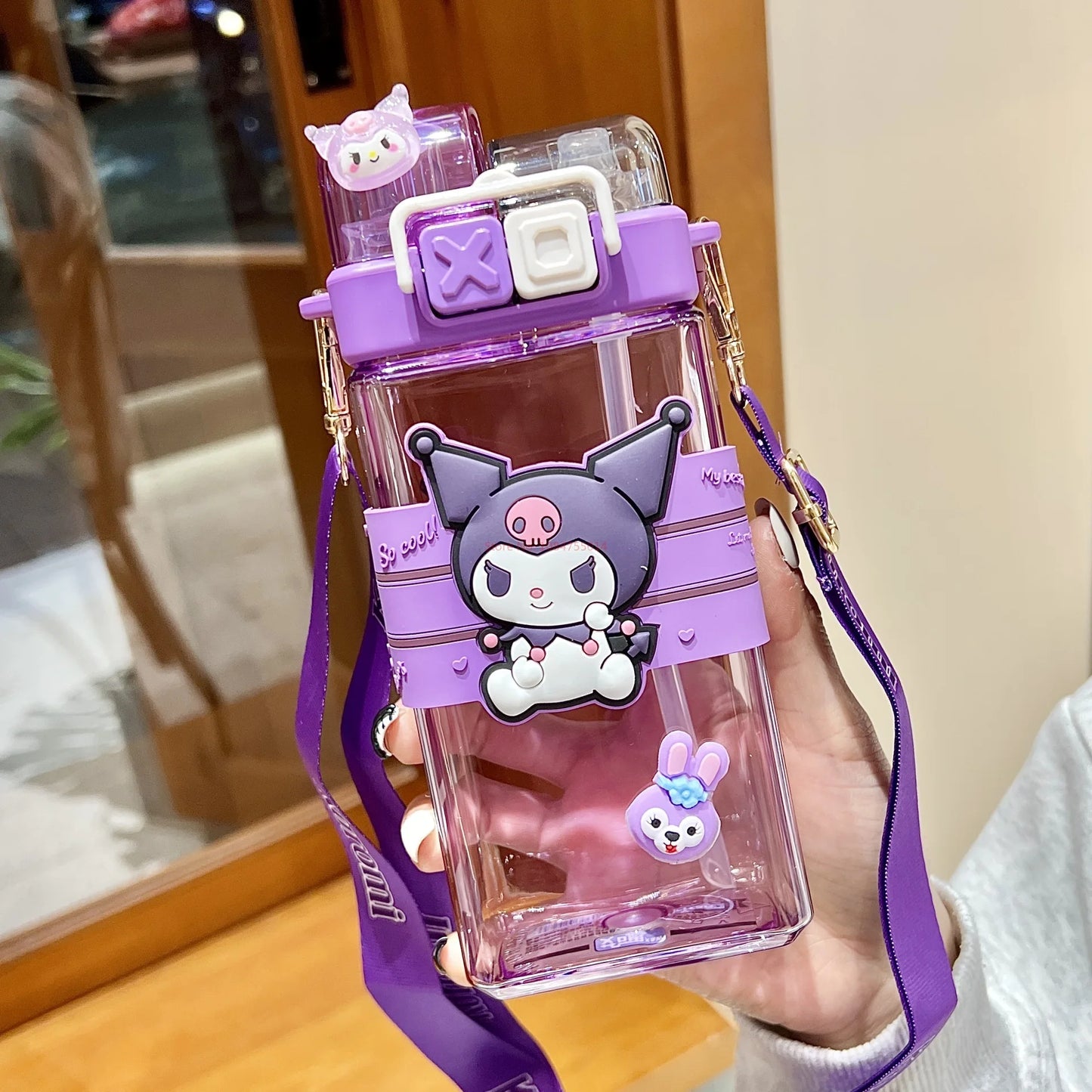 520ml Sanrio Melody Pompompurin Kuromi Cinnamoroll Plastic Bottle Double Drink Cup Students Cartoon Large Capacity Water Bottle