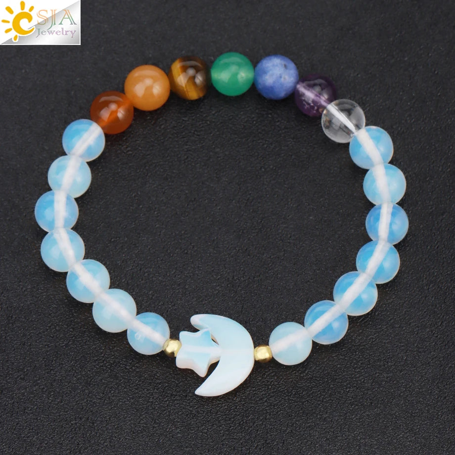 Natrual Stone Bracelet for Women Energy Star Moon Crystal Charm Tiger Eye Pink Quartz Bangle Bead Bracelets Relationship T019
