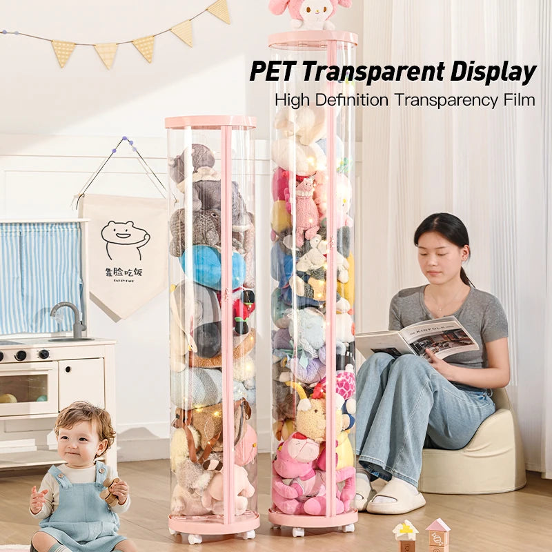 Transparent Doll Storage Box Plush Toy Circular Organization DIY Zipper Storage Tube Children's Toy Organizer Kid Christmas Gift