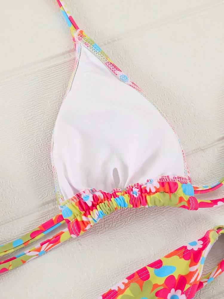 Triangle Bikini Sets Print Swimsuit Women 2023 Bikinis Bandage Swimwear Micro Thong Two Piece Suit Biquini Brazilian Swimsuits