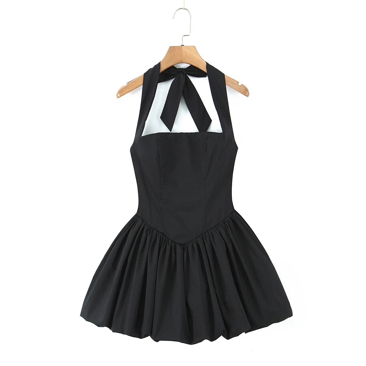 Sexy Bow Halter Slash Collar Lacing Up Bandage Back Sling Mini Dress Women Low Waist Ball Gown Pleated BUD Dresses Femme Robe
