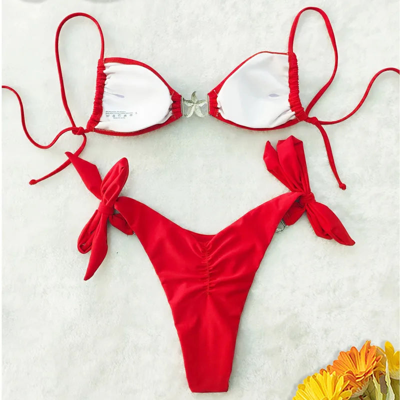 Red Sexy Bikinis 2025 Swimsuit Women Swimwear Push Up Female Beach Swimming Wear Bathing Suits Brazilian Bikini Set Pool Bather