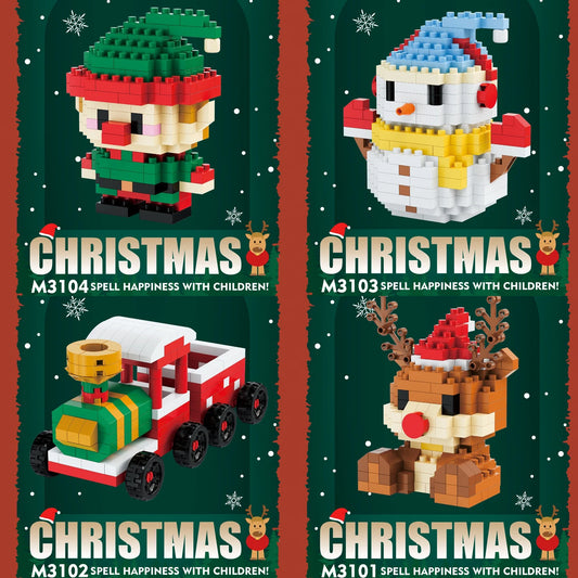 Children Mini Christmas Gift Micro Building Blocks Creative 3D Santa Claus Snowman Tree Decor Holiday Toy Set For Kids