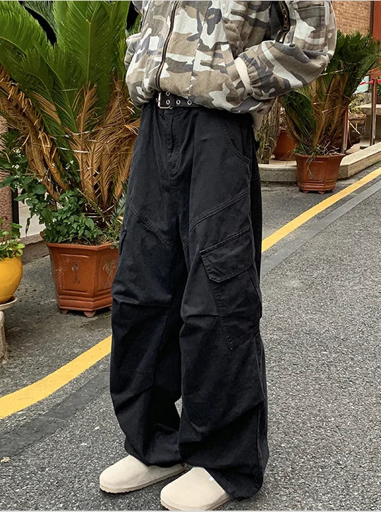 Spring Big Pocket Men's Cargo Pants Japanese Y2k Harajuku Loose Straight Wide Leg Trousers Baggy Pants Man Hip Hop Sweatpants