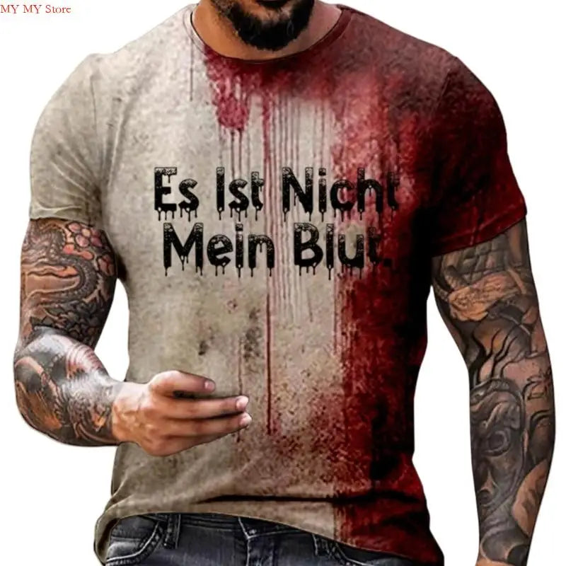 Men's Short Sleeve T-Shirt Digital Printed Design Problem Solved Letter Bloody Pattern Halloween Party Costume
