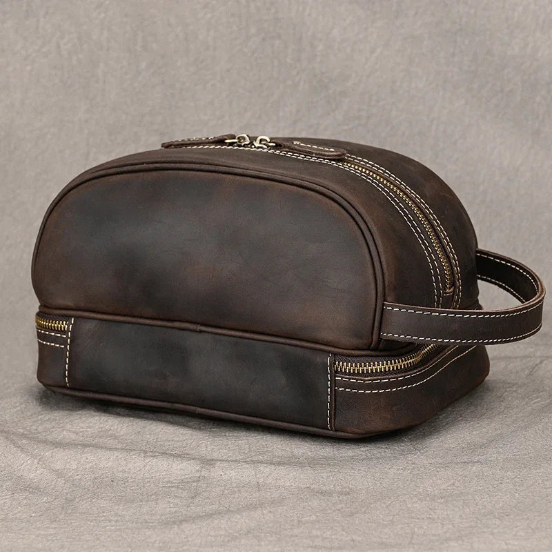 Fashion High Quality Small Travel Bag Crazy Horse Leather Travel Wallet Storage Bag Washing Make Up Bag For Travel toiletry