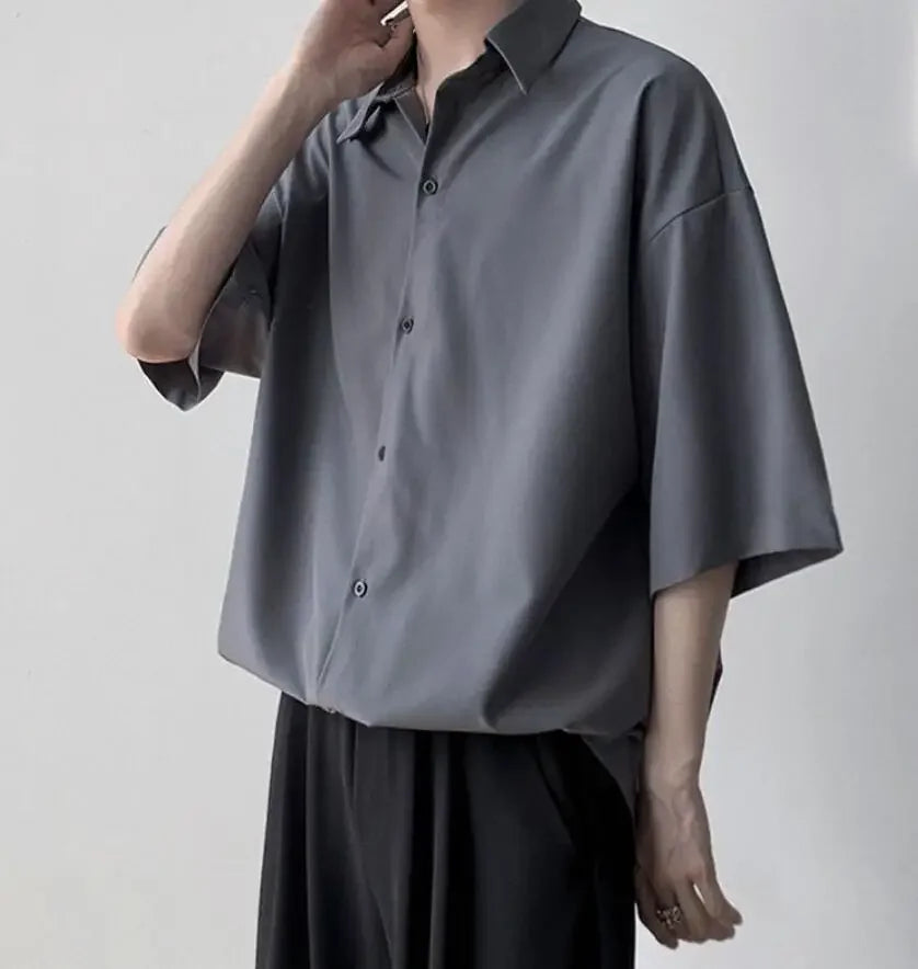 Clothes Short Sleeve Black Male Top Plain Men's Shirt And Blouse With Collar Korean Style Xxl Luxury Summer Original Silk Luxury