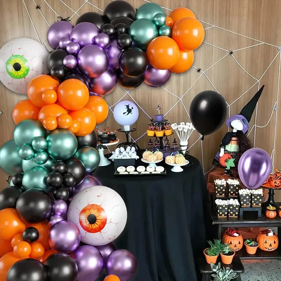 98pcs Halloween Balloon Garland Kit, Black and Orange Balloon Garland Kit with Eye Foil Balloons for Party Decorations