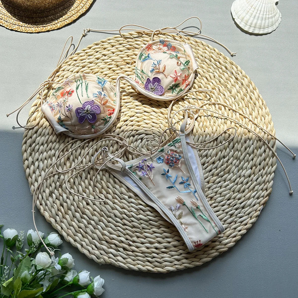 Embroidery Biquini Women Swimsuits Female Swimwear 2024 Micro Bikini Set Bathing Suit Swimming Suits Beachwear Push Up Bikinis