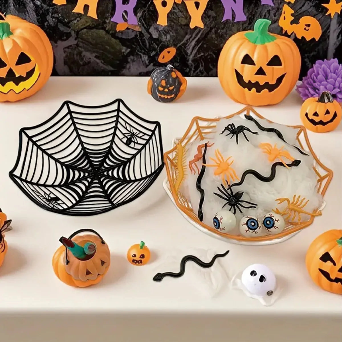 Halloween Cobweb Candy Bowl Set Halloween Theme Party Decoration Kids Favors Pumpkin Ghost Basket Trick or Treat Party Supplies
