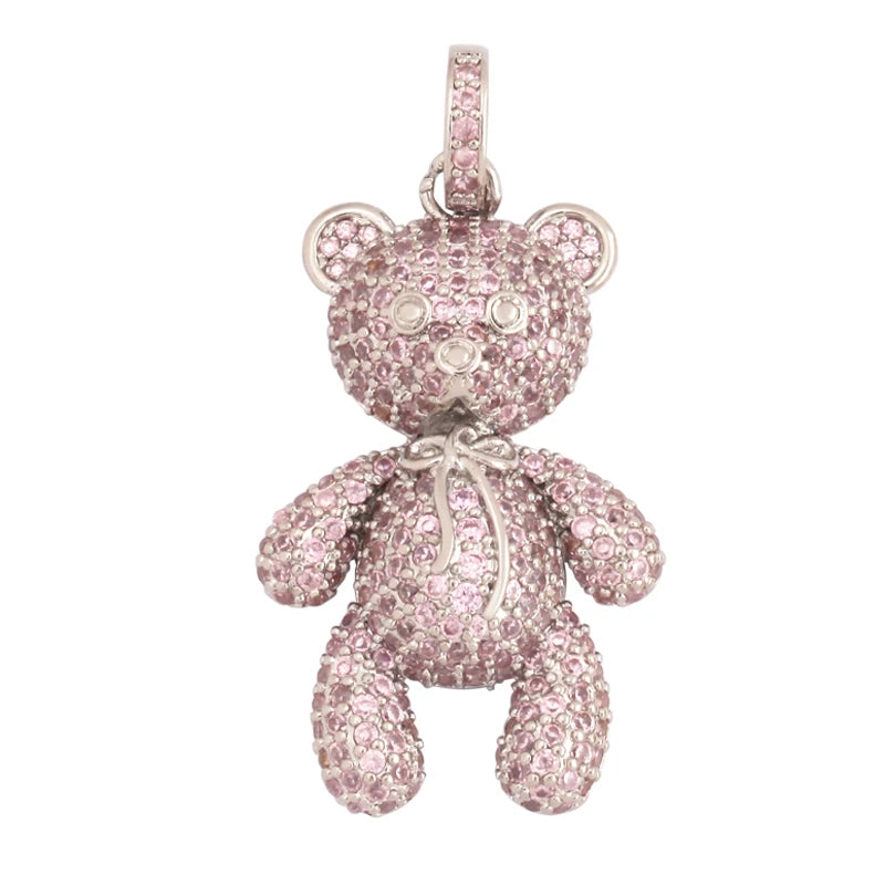 Luxury Fine Inlaid Rainbow Cubic Zirconia Charm Pendant,Cute Bear Jewelry Necklace Bracelet Making Wholesale Supplies M85