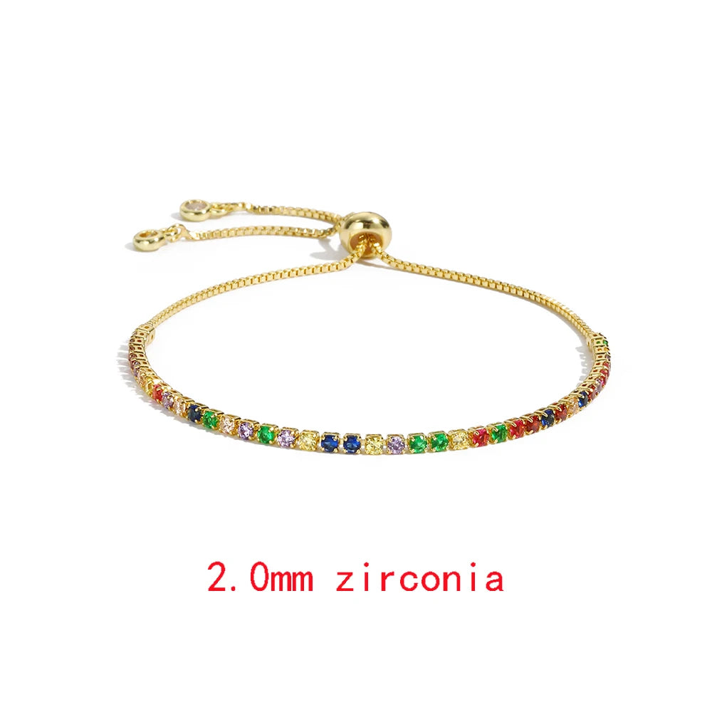 Luxury Rainbow Adjustable Multicolor Tennis Bracelets For Women Ladies Wedding Colorful Zircon Charm Bracelet Hand Chain Jewelry