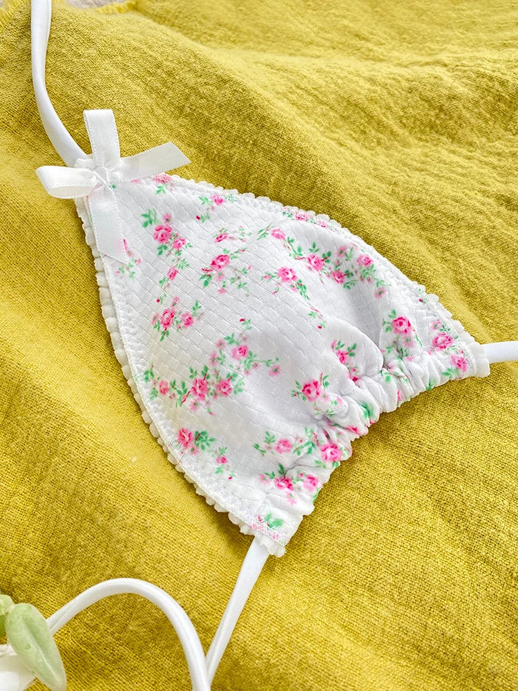 Floral Print Bikinis Low Waist Swimsuit Sexy Swimwear Women 2024 Triangle Bathing Suits Triangle Biquini Micro Thong Beachwear