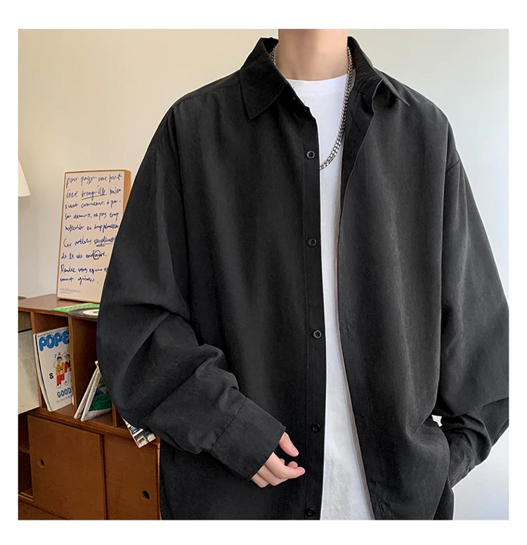 Shirt Men Solid Long Sleeved Shirt For Men Korean Fashion Shirts Baggy Business Casual Single Breasted Shirt Harajuku Oversized