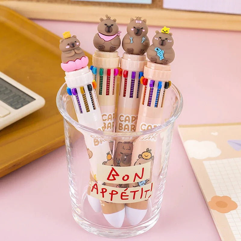 10 Multicolored Ballpoint Pen Cartoon Capybara Pens School Office Supplies Student Stationery Gifts