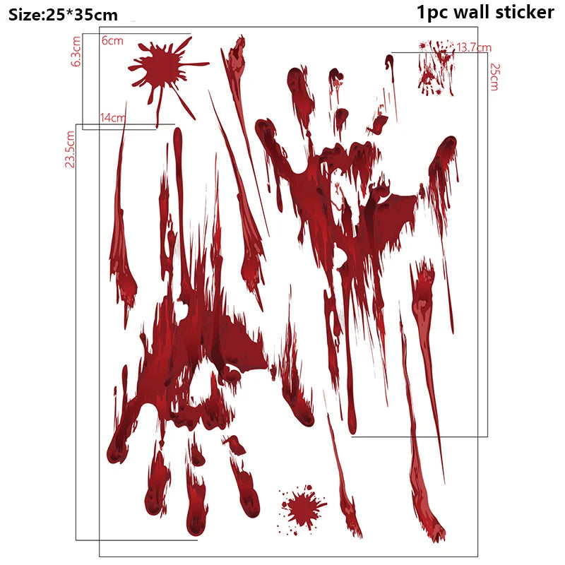 Halloween Window Bathroom Decor Horror Bloodstain Wall Sticker Bloody Handprint and Footprint Wall Decal Haunted House Decor