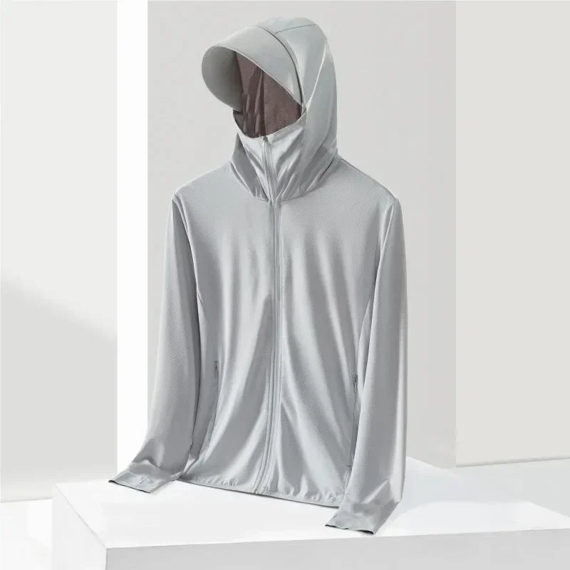 UPF 50+ Sunscreen Jacket for Men -Waterproof Hooded Windbreaker for Summer Fishing and Hunting Quick Dry Sun Protection Clothing