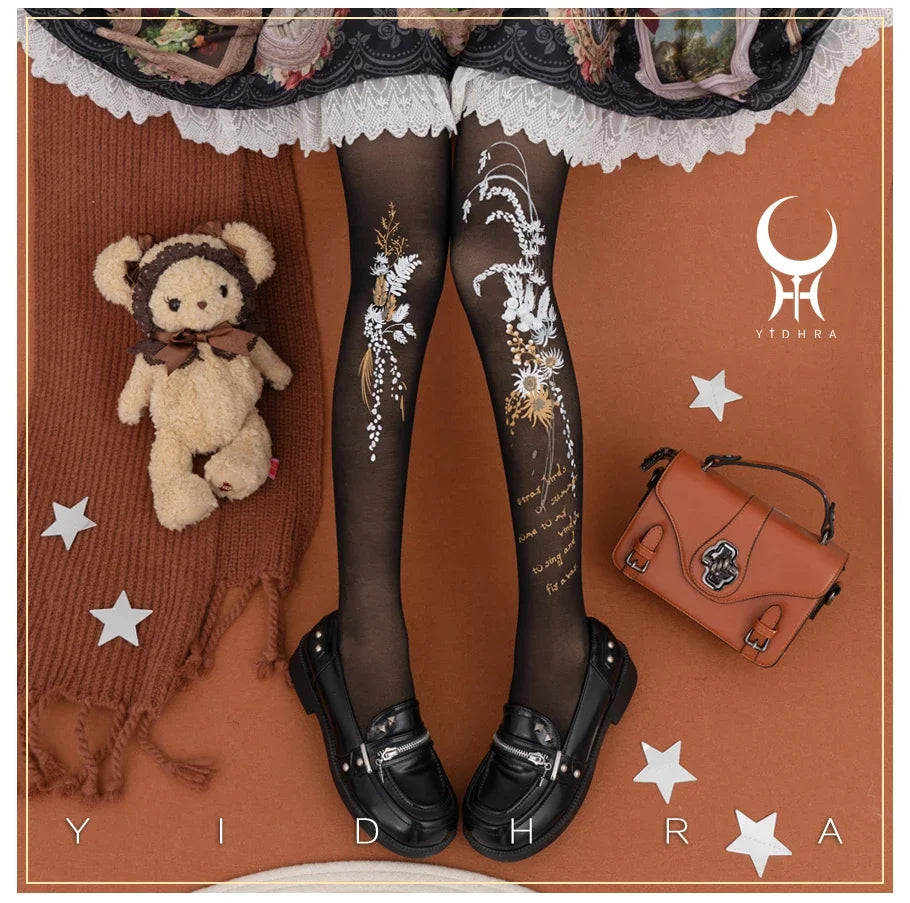 Lolita Classic Print Spring and Summer Lace Stockings Black White Mesh Tights Women Pantyhose Sexy Cosplay Leggings For Girls