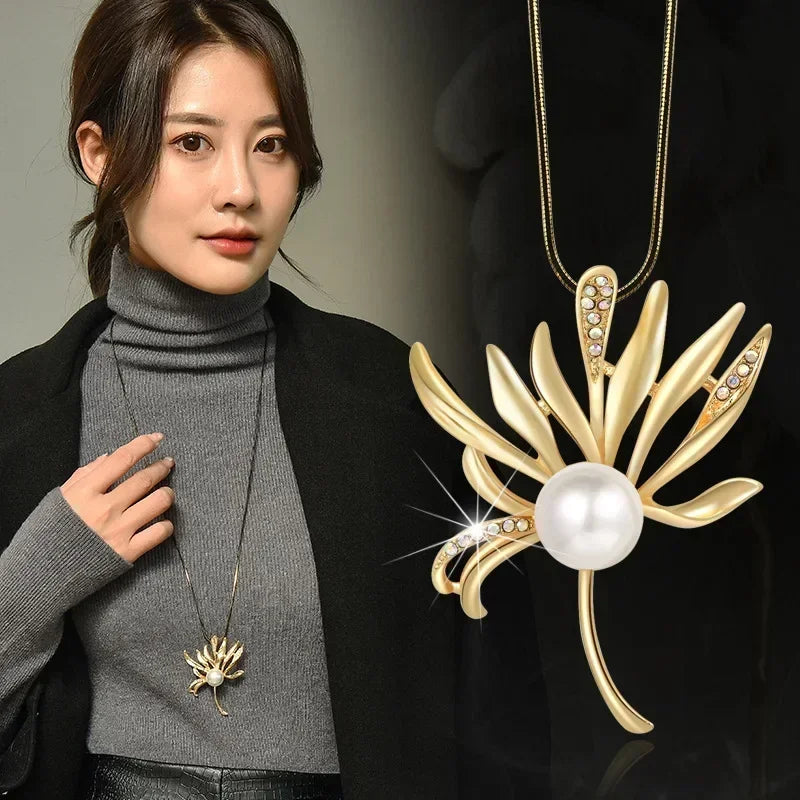 2024 Flower Long Necklaces for Women Fashion Crystal Choker Collier Femme Statement Necklaces&Pendants Accessories