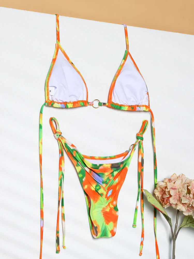 Miyouj 2025 Tie Dye Bikini Set Triangle Bathwear New Three Piece Suit Low Waist Biquini Summer Cover Up Women's Bandage Swimsuit