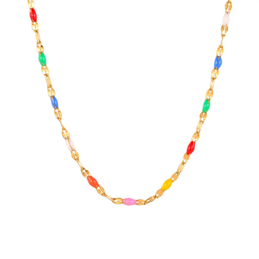 Boho Multi-color Lipchain Choker Chain Necklace Stainless Steel Summer Jewelry for Women Girls Gift