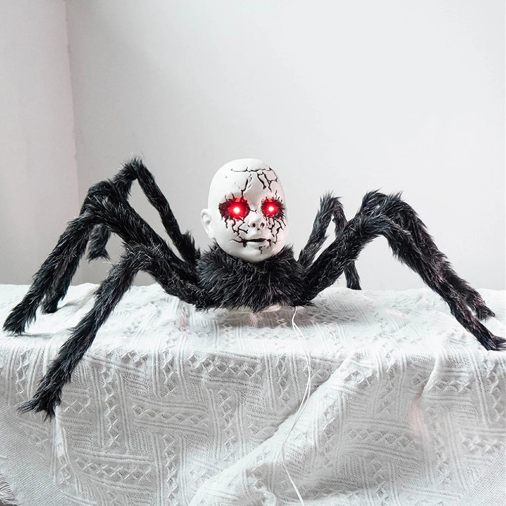Halloween Animatronic  Face Spider Sound Activated Scary Walking Spider Haunted House Prop Halloween Party Porch Decoration