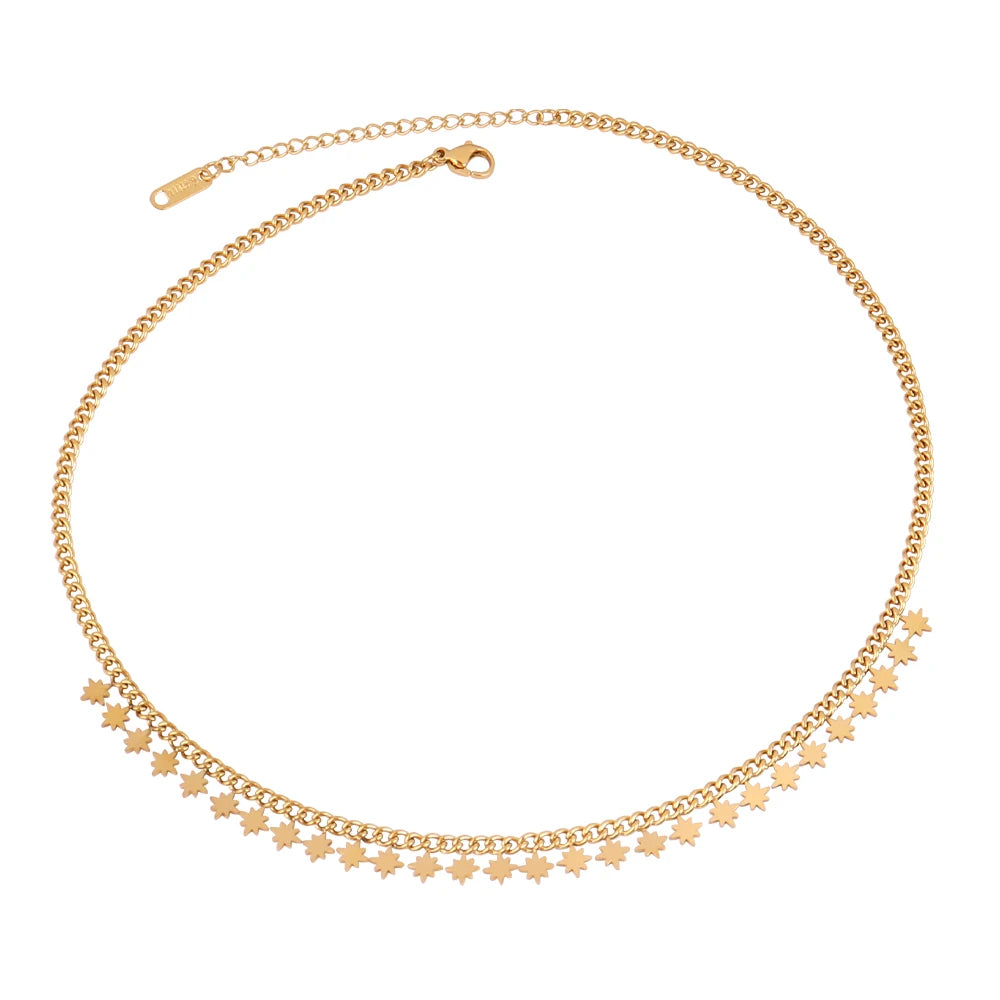 Trendy Stainless Steel Necklace For Women Gold Silver Color Round Geometric Pendant Necklace Choker Snake Chain Necklace Jewelry