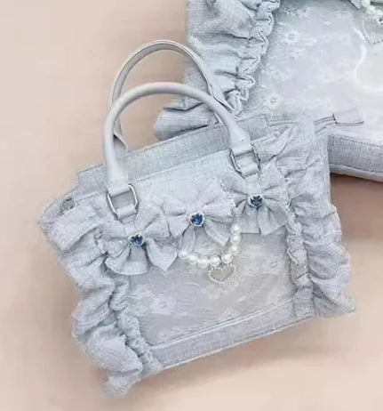 Japanese Style Mine Ita Bag Ruffled Lace Women Girls Rhienstone Pearl Bowknot Square Tote Shoulder Portable Bolso Handbags