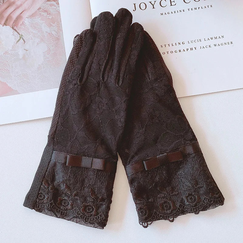 New Women's Summer Ice Silk Lace Anti Ultraviolet Thin Electric Car Driving Anti-skid Breathable Cool Sun Protection Gloves