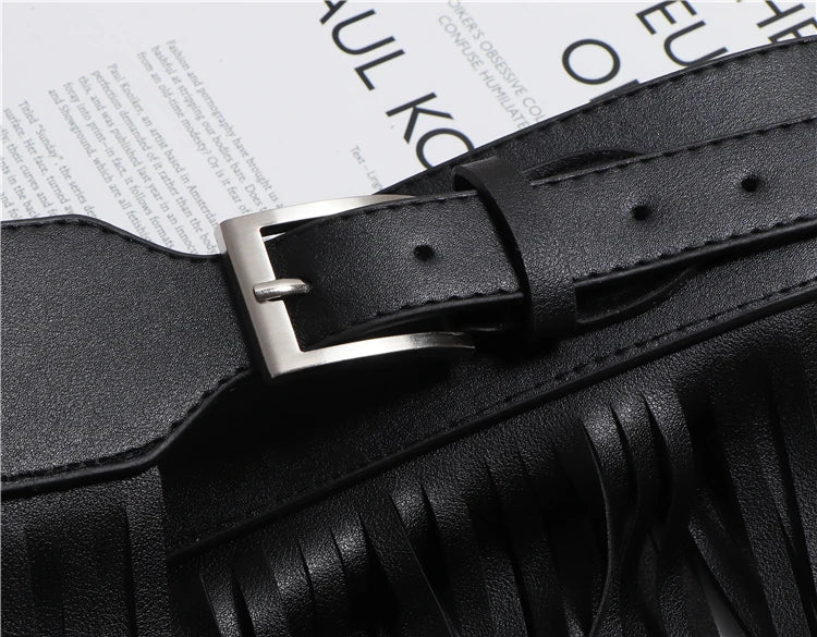 Street Shot Model Style Belt European American Fashion Extra Long Tassel Waistband Women's Waist Seal Leather Cummerbunds Skirt