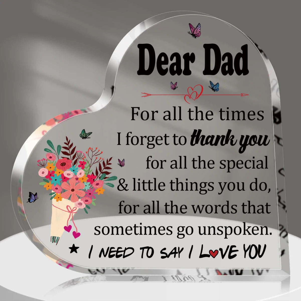Birthday Gifts For Father Thank You Dad Gifts for Father's Day From Son Daughter Acrylic Heart Desk Plaque Sign For Table Decor