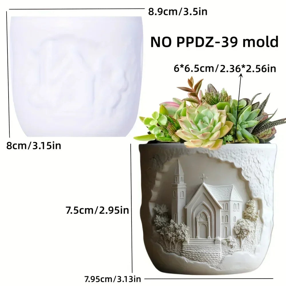 Windmill Town Succulent Plant Pot Silicone Mold  Windmill Town House Relief  Flower Pot Resin Mold Dream house storage box molds