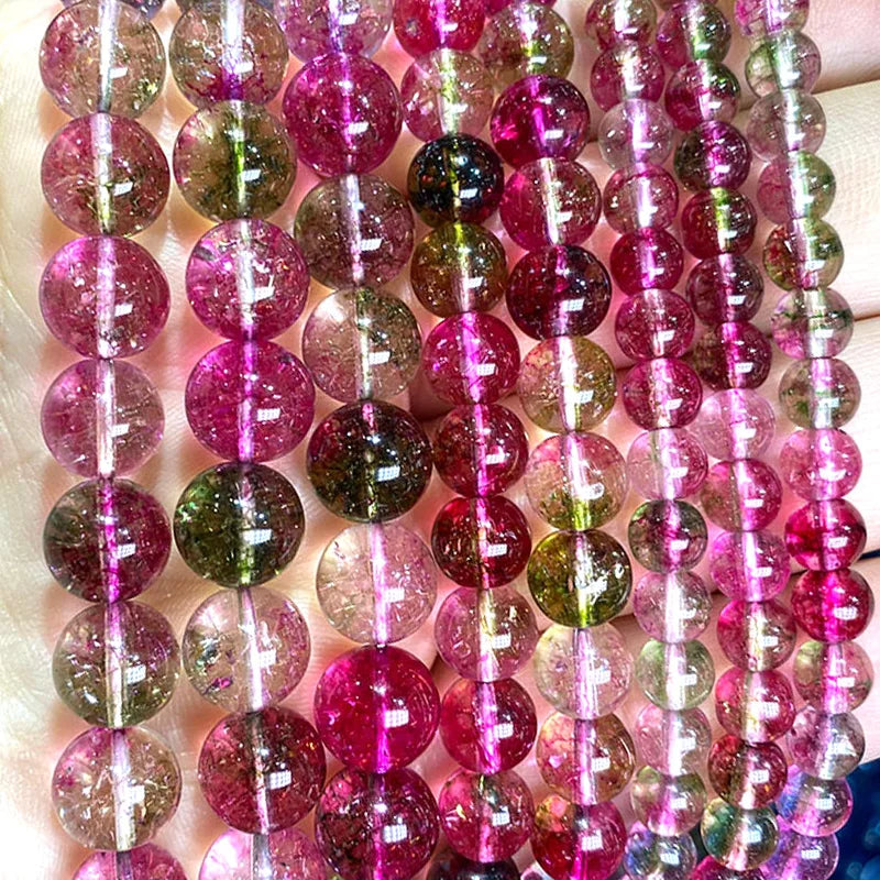 Natural Stone Watermelon Tourmaline Crystal Loose Round Spacer Beads for Jewelry Making Diy Bracelet Accessories 6-10MM 15''