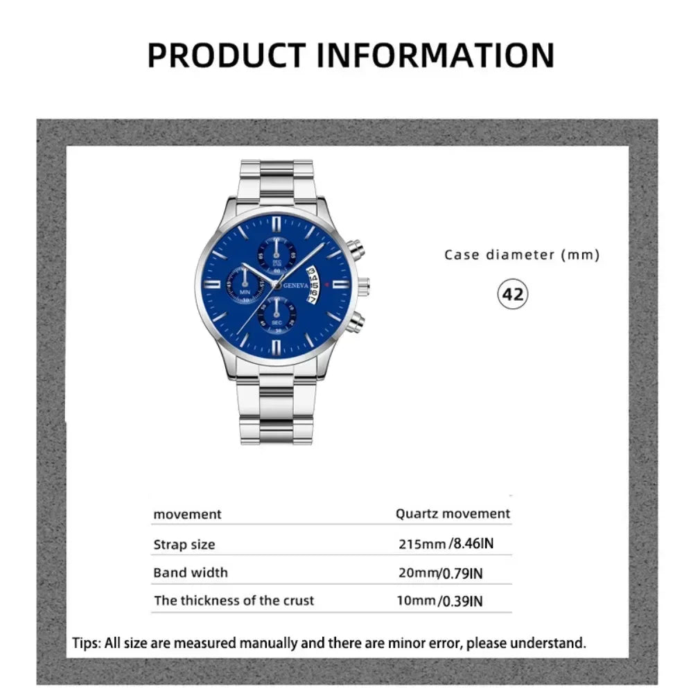 3pcs/set Fashion Business Men's Watch Calendar Alloy Male Watch Bracelet Necklace Jewelry Set Deal Choice for Gifts To Men