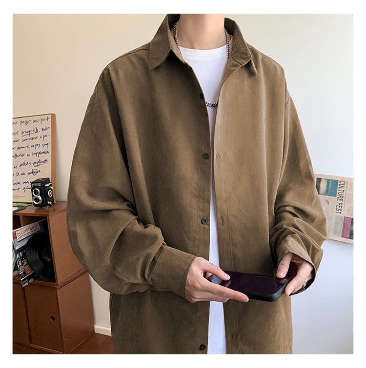 Shirt Men Solid Long Sleeved Shirt For Men Korean Fashion Shirts Baggy Business Casual Single Breasted Shirt Harajuku Oversized
