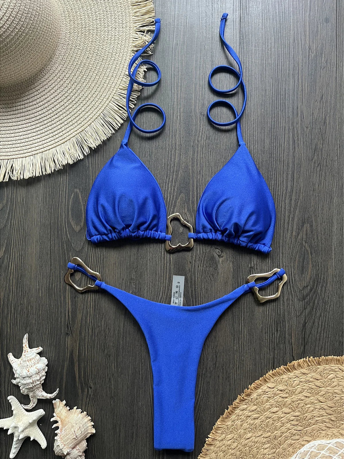 Shiny Metal Ring Halter Mini Thong Bikini Women Swimwear Female Swimsuit Two-pieces Bikini set Bather Bathing Suit Swim V6438