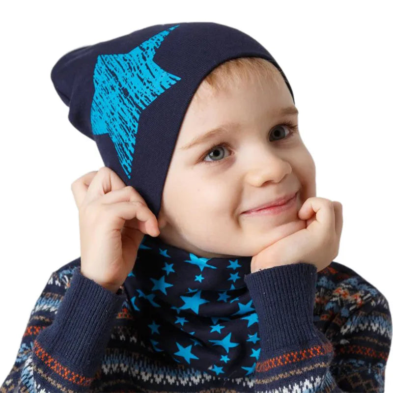 Star Print Cotton Baby Hat Autumn Winter Baby Girls Hat Boys Cap Toddlers Infant Cap Scarf Children Bonnet Hats