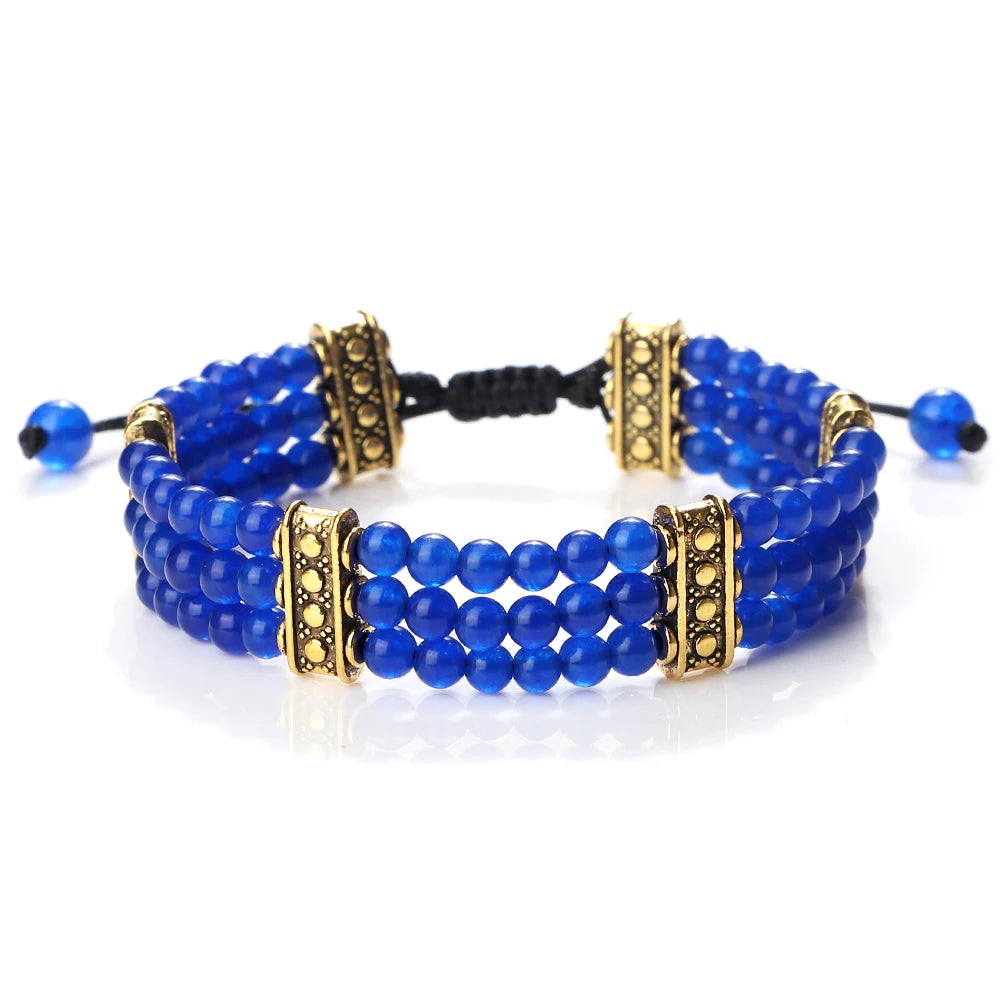 Natural Stone Beads Bracelet 4mm Malachite Black Lava Yoga Energy Hot Couple For Women Men Jewelry Braided Rope Knot Bangle Gift
