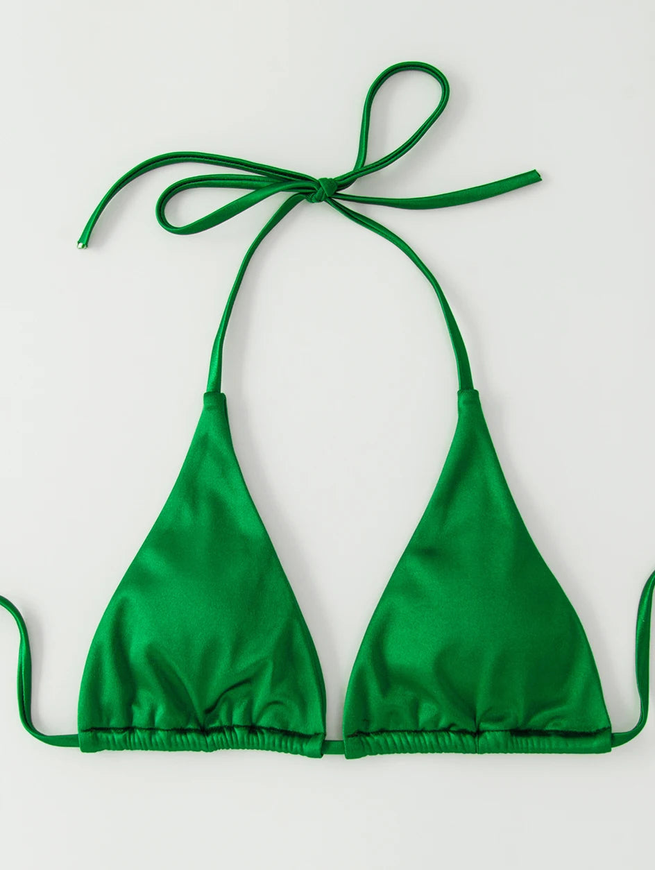 Metallic Halter Triangle Bikini 2023 Swimsuit Women Swimwear Female Bathing Suits Brazilian Thong Micro Bikinis Set Beach Wear