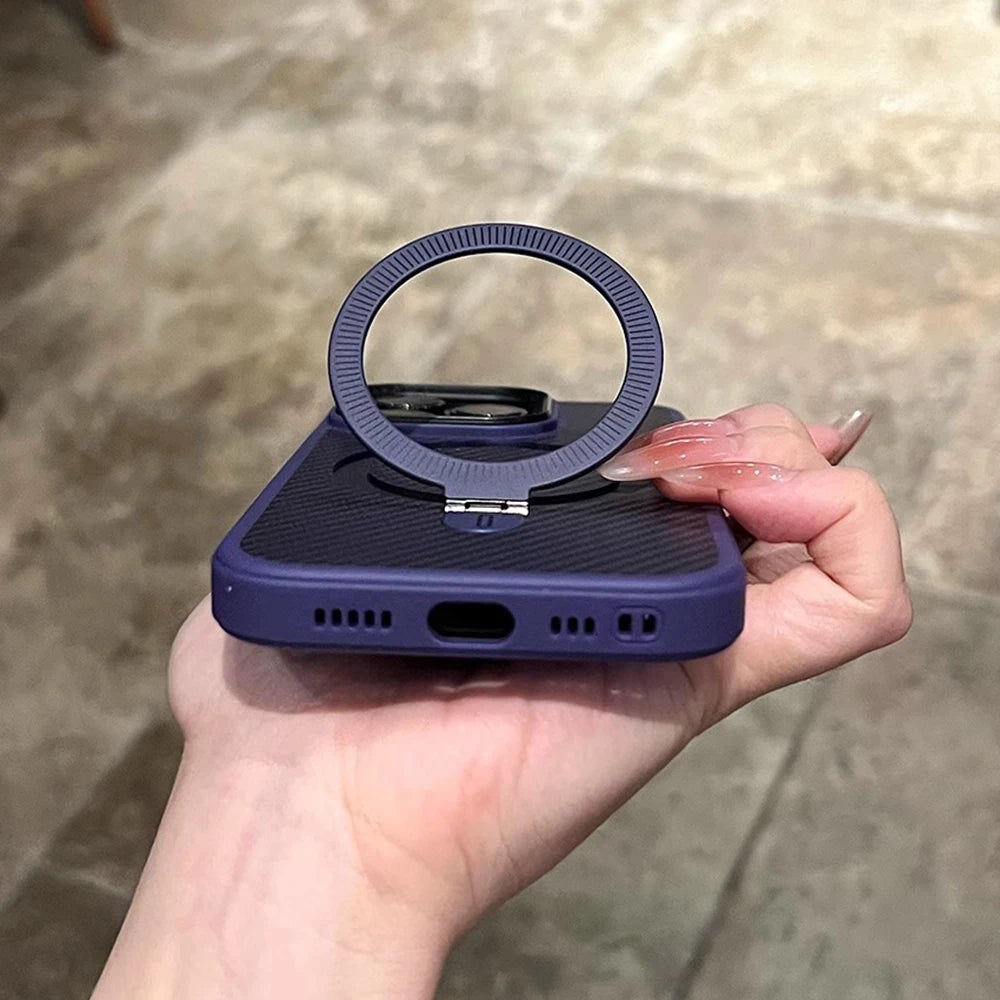 Desert Gold metal holder carbon fiber magnetic phone case for iPhone 17 16 15 14 13 Pro Max magsafe charging hard back cover