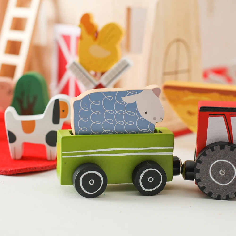 Children Montessori Wooden Toys Dinosaur Car Animal Park Barn Toy Wooden Stacking Game Kid Educational Toy Christmas Gift